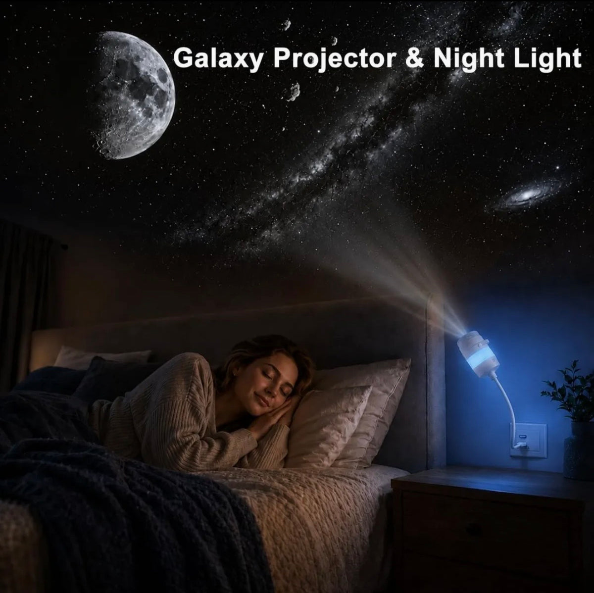 Galaxy Star Projector – USB Night Light with 360° Rotation & 12 Scenes
