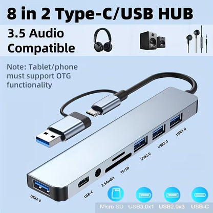 10-in-1 USB-C Multi-Port Hub – USB 3.0 Docking Station with SD/TF Card Reader, Audio & Type-C Charging