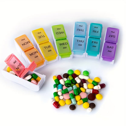 Weekly AM/PM Pill Organizer Box – 14 Compartments Portable Medicine Storage Case