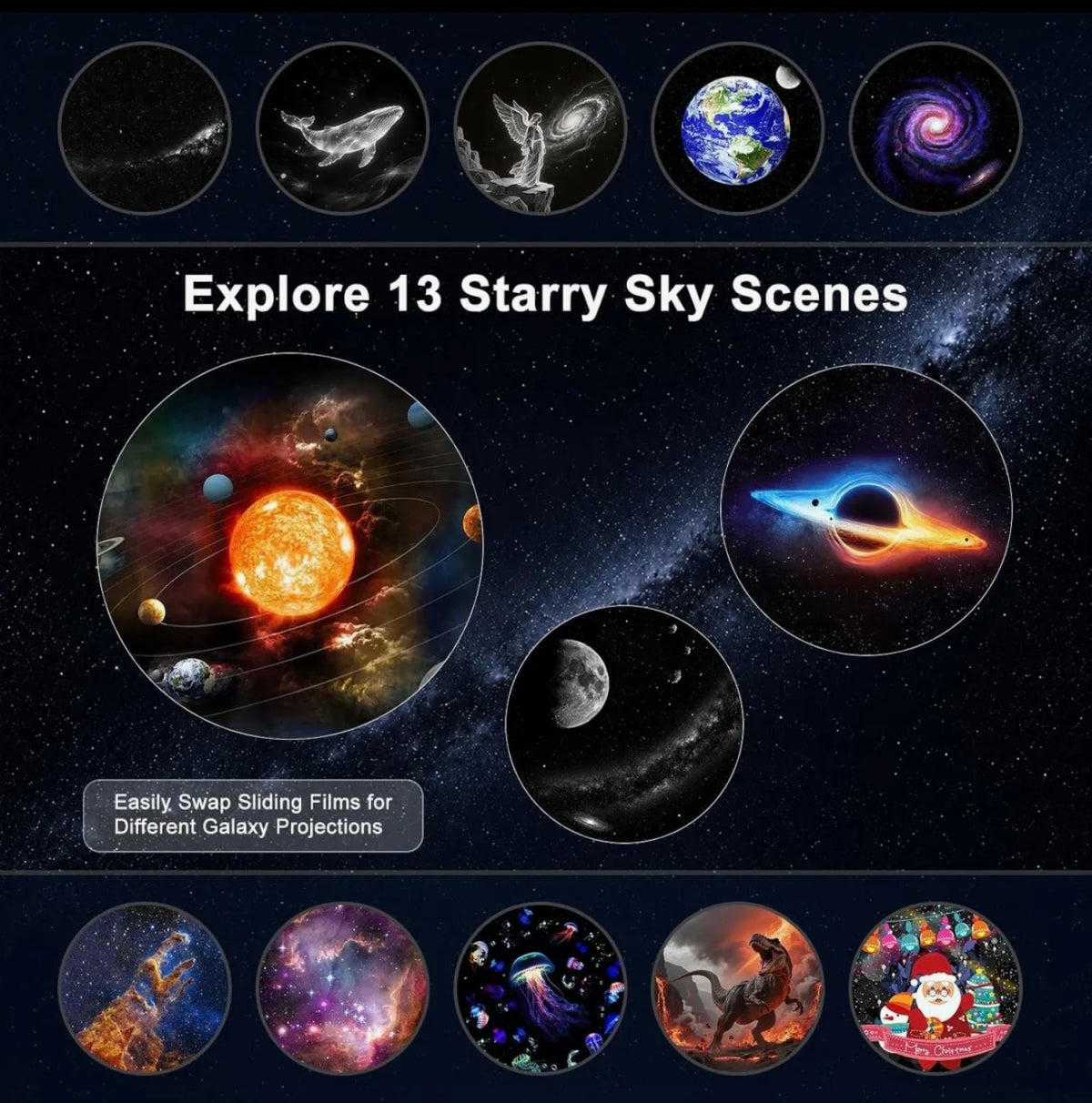 Galaxy Star Projector – USB Night Light with 360° Rotation & 12 Scenes