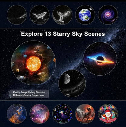 Galaxy Star Projector – USB Night Light with 360° Rotation & 12 Scenes