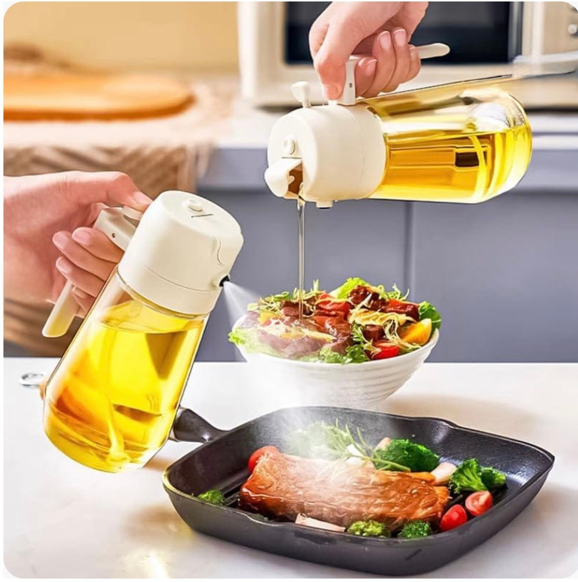 2 in 1 Oil Spray Jug | Oil Sprayer & Pour Dispenser | Cooking Oil Spray Bottle | Kitchen Oil Control Jug