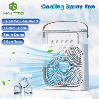 Portable Air Conditioner Mist Fan Big Size | 3-in-1 Mini AC Fan for Room Air Cooler with Ice & Humidifier | USB Electric Fan with Ice Water Mist | LED Lights | Adjustable Wind Speed | Small Desktop Cooling Fan for Room, Office & Home | 10inches
