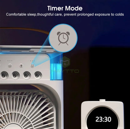 Portable Air Conditioner Mist Fan Big Size | 3-in-1 Mini AC Fan for Room Air Cooler with Ice & Humidifier | USB Electric Fan with Ice Water Mist | LED Lights | Adjustable Wind Speed | Small Desktop Cooling Fan for Room, Office & Home | 10inches
