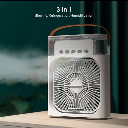 Portable Air Conditioner Mist Fan Big Size | 3-in-1 Mini AC Fan for Room Air Cooler with Ice & Humidifier | USB Electric Fan with Ice Water Mist | LED Lights | Adjustable Wind Speed | Small Desktop Cooling Fan for Room, Office & Home | 10inches