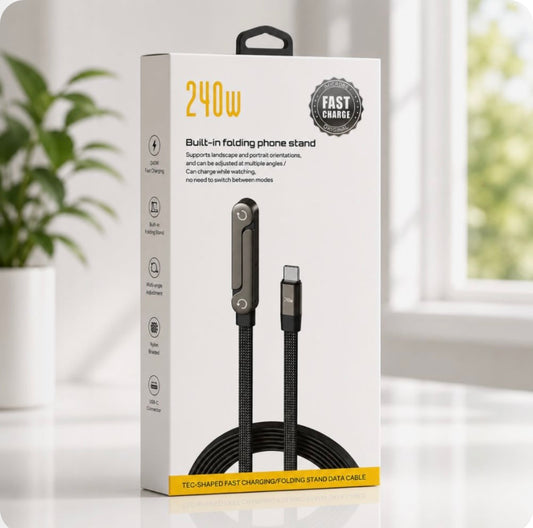 FlexCharge Pro 240W USB-C Cable with Built-in Foldable Stand