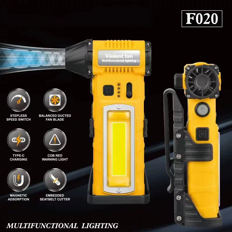 Multifunctional Jet Fan Light – Portable Turbo Air Blower with Flashlight, Digital Display & Emergency Safety Tool