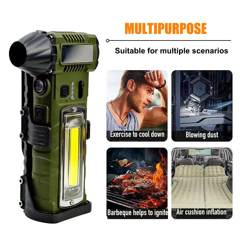 Multifunctional Jet Fan Light – Portable Turbo Air Blower with Flashlight, Digital Display & Emergency Safety Tool