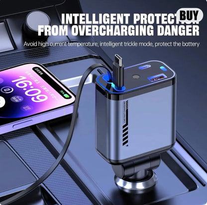 4 In 1 Fast Charging Usb-C Car Adapter - Car Accessory Designed For Power Charging And Daily Travel Routine - With Light
