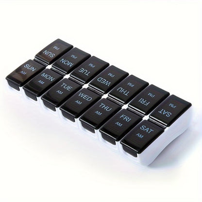Weekly AM/PM Pill Organizer Box – 14 Compartments Portable Medicine Storage Case