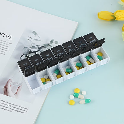 Weekly AM/PM Pill Organizer Box – 14 Compartments Portable Medicine Storage Case