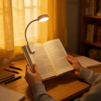 Mini Clip-On LED Book Light – Adjustable 3 Color Modes & Brightness Reading Lamp