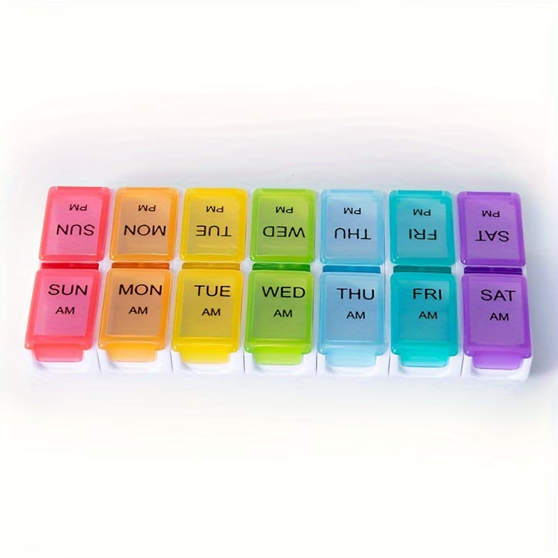 Weekly AM/PM Pill Organizer Box – 14 Compartments Portable Medicine Storage Case