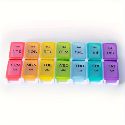 Weekly AM/PM Pill Organizer Box – 14 Compartments Portable Medicine Storage Case