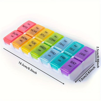 Weekly AM/PM Pill Organizer Box – 14 Compartments Portable Medicine Storage Case
